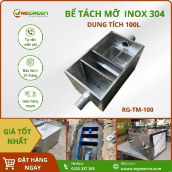Bể tách mỡ gia đình 100L Inox 304