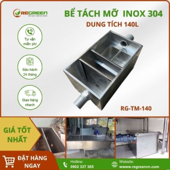 Bể tách mỡ gia đình 140L Inox 304