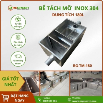 Bể tách mỡ gia đình 180L Inox 304