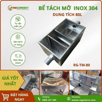 Bể tách mỡ gia đình 80L Inox 304