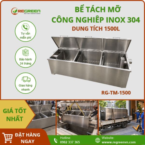 Bể tách mỡ công nghiệp 1500L inox 304