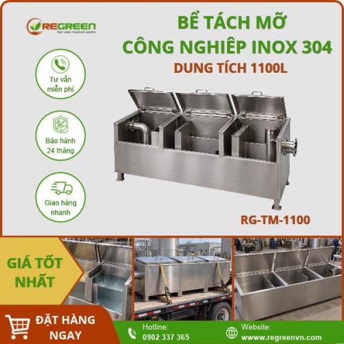 Bể tách mỡ công nghiệp 1100L inox 304
