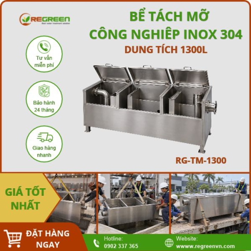 Bể tách mỡ công nghiệp 1300L inox 304