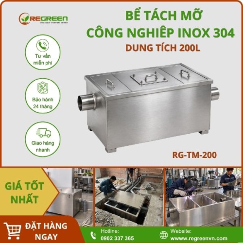 Bể tách mỡ công nghiệp 200L inox 304