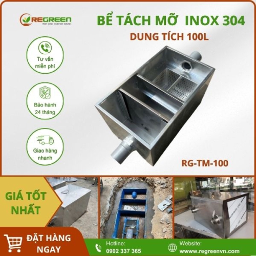 Bể tách mỡ gia đình 100L Inox 304