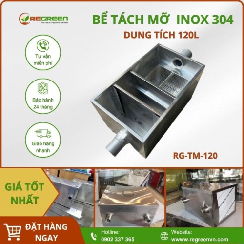 Bể tách mỡ gia đình 120L Inox 304