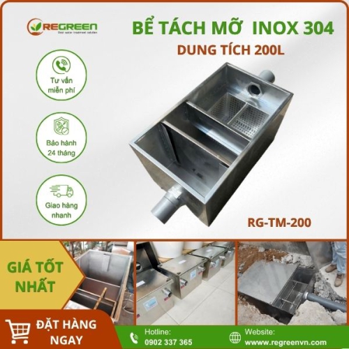 Bể tách mỡ gia đình 200L Inox 304
