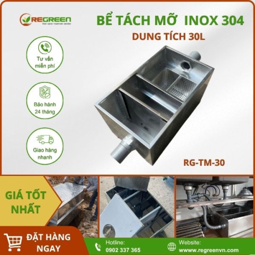 Bể tách mỡ gia đình 30L Inox 304