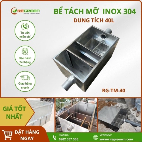 Bể tách mỡ gia đình 40L Inox 304