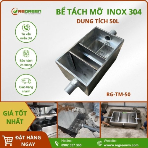 Bể tách mỡ gia đình 50L Inox 304