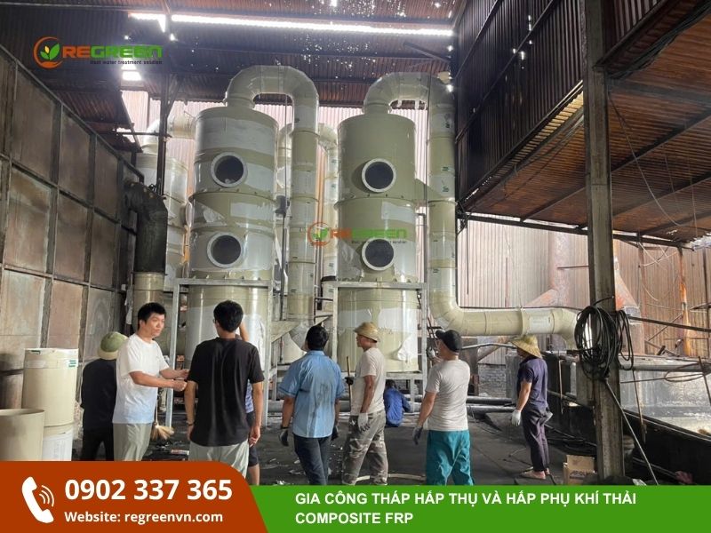 xưởng gia công tháp hấp thụ khí thải