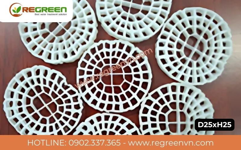Giá thể bánh xe MBBR D25xH25 hàng có sẵn, giá rẻ hiện nay